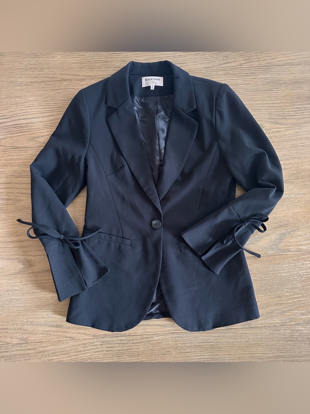Black Swan Black Blazer Women’s Small Bow Tie Cuff Sleeve Career Jacket